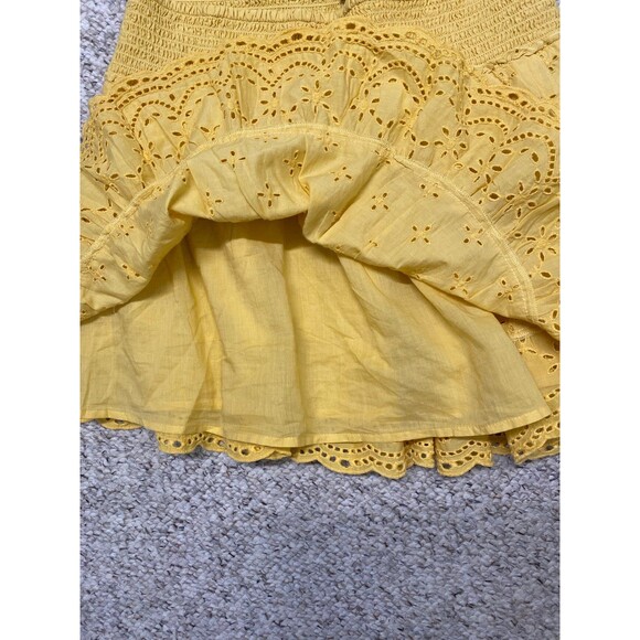 American Eagle Eyelet Lace Tiered Floral Ruffle Mini Skirt Yellow - Picture 2 of 7